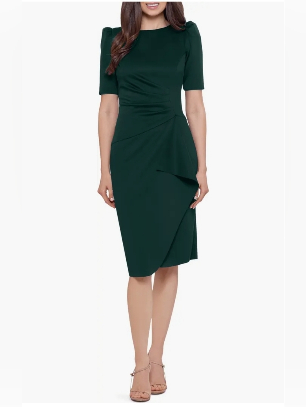 Xscape Ruched Luxary Scuba Knit Cocktail Midi Dress NWT